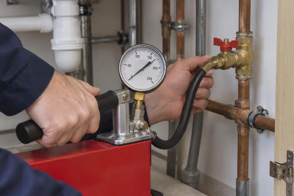 Lekdetectie Achterveld – druktest op een waterleiding met een manometer