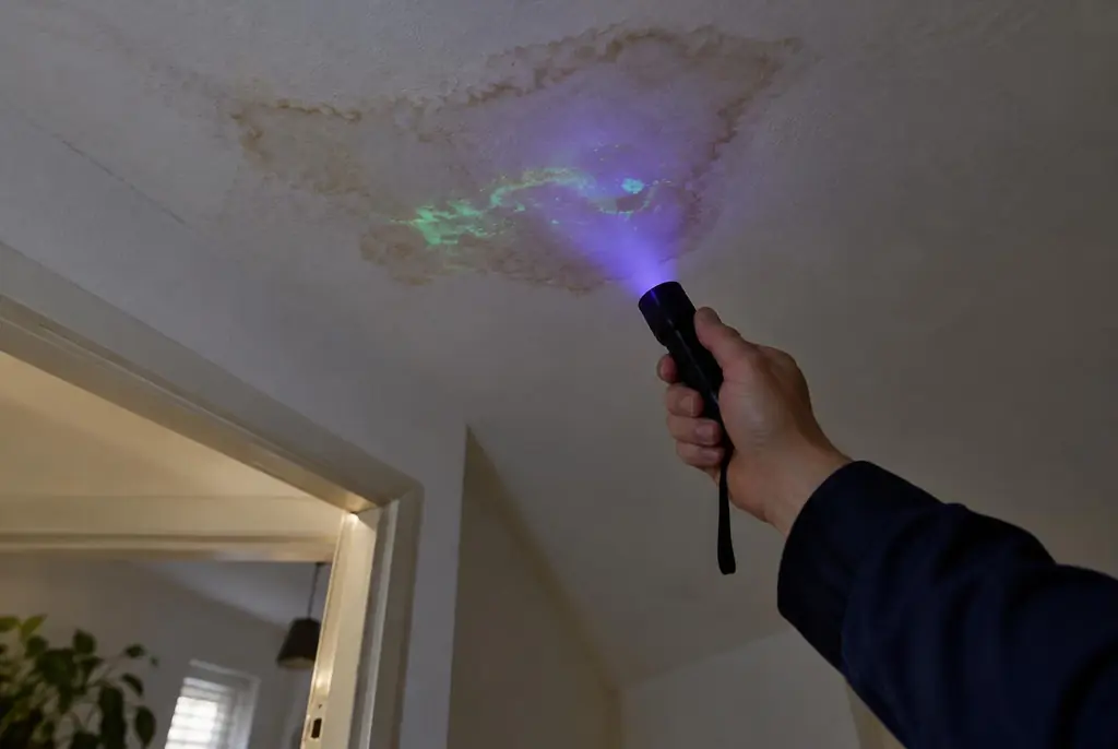 Lekdetectie Achterveld – kleurstof controleren op het plafond met uv-licht