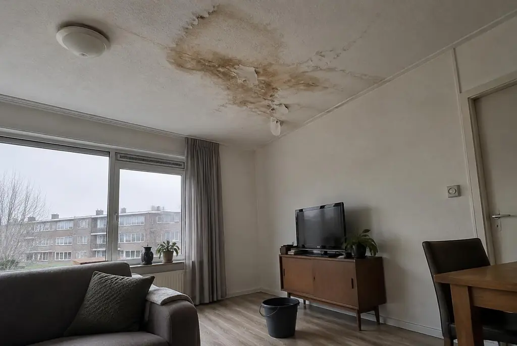 Lekdetectie Achterveld – vochtplek op het plafond onder een badkamer